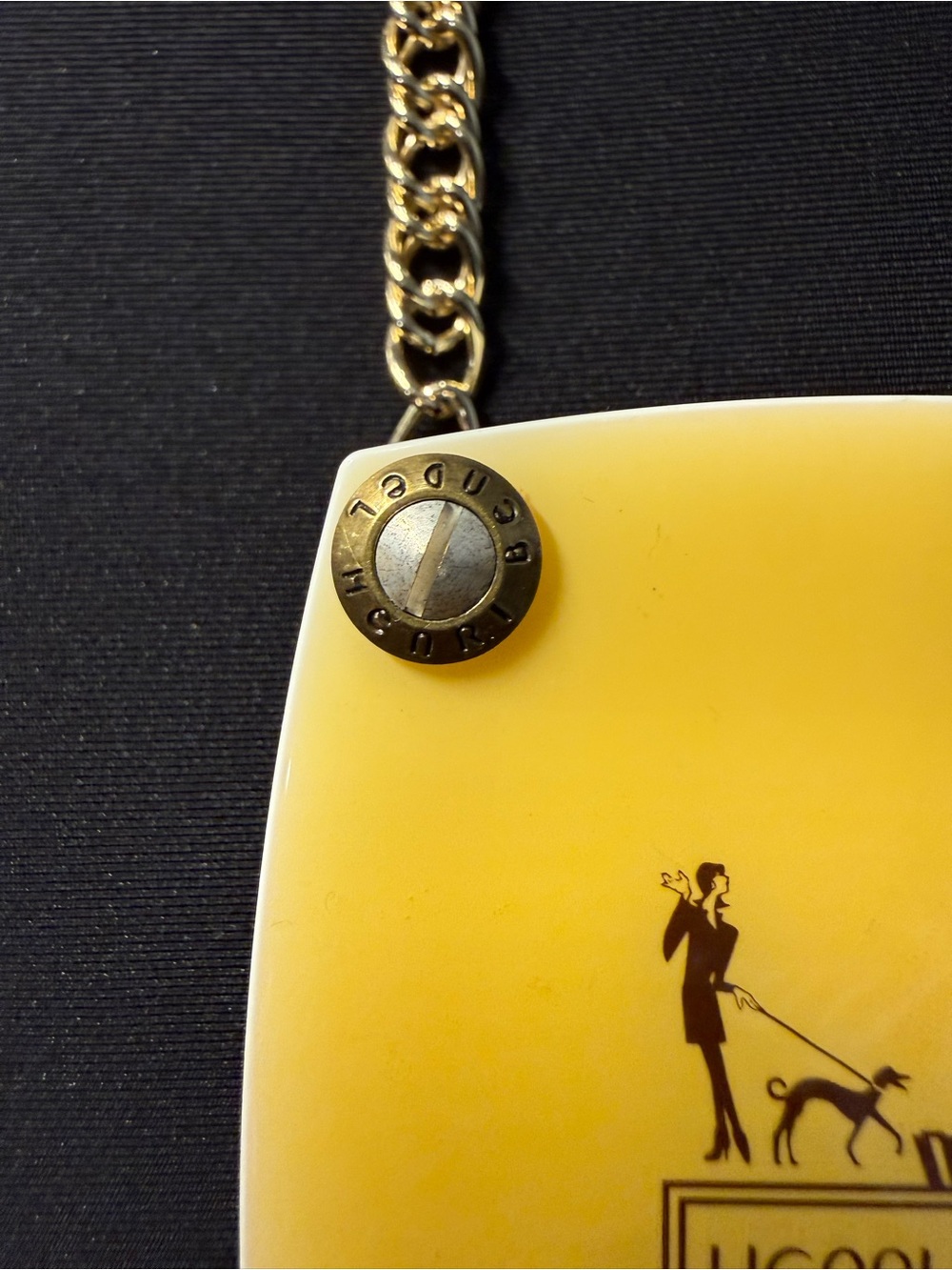 Henri Bendel New York Yellow Folding Compact Mirror Gold Chain Travel Mirror - Picture 3 of 6